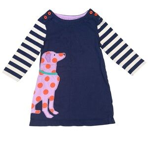 Boden Navy and White Striped Dress with Dog Design